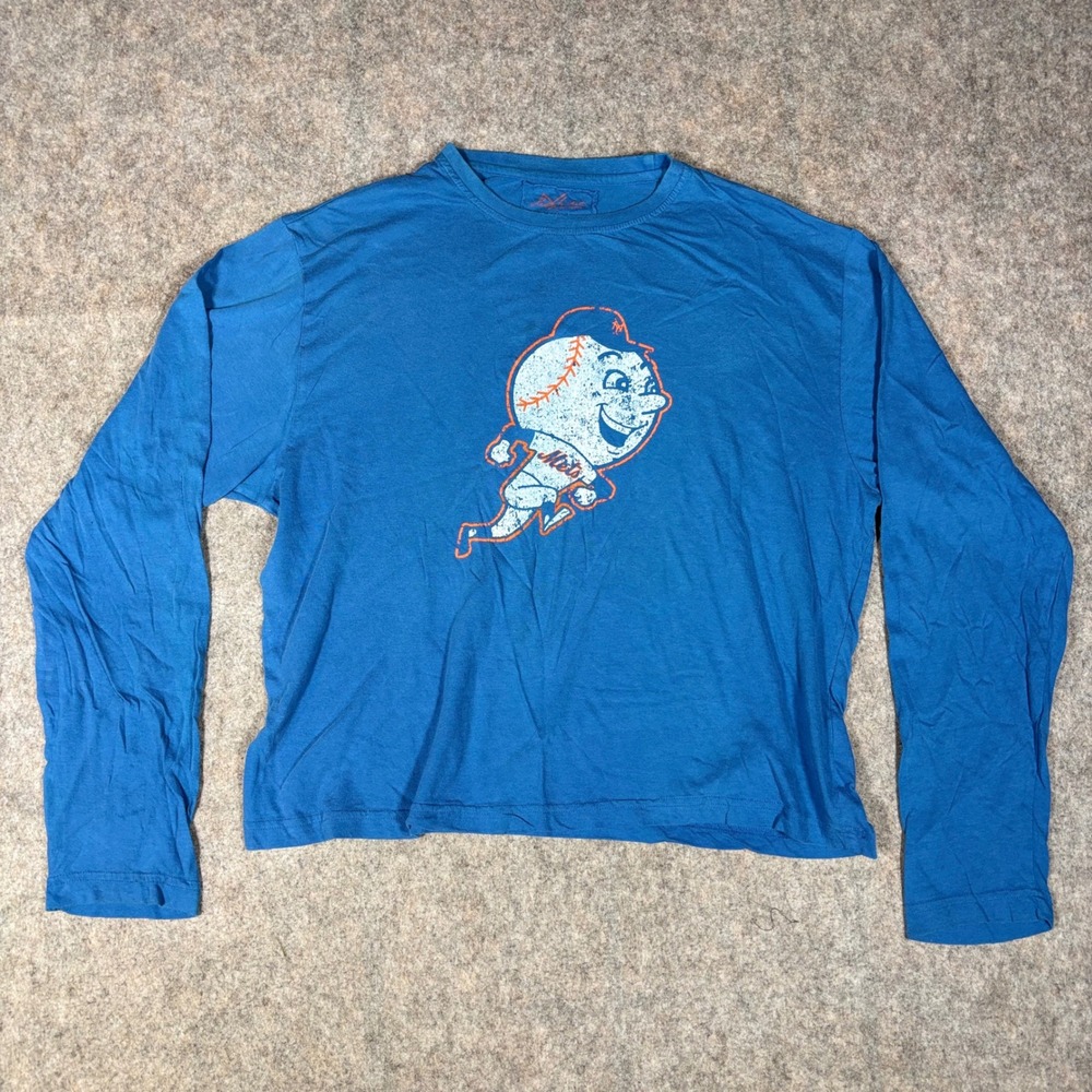 Red Jacket Mr Met T-Shirt Mens L Blue Long Sleeve Brass Tacks NY Mets Tee RARE